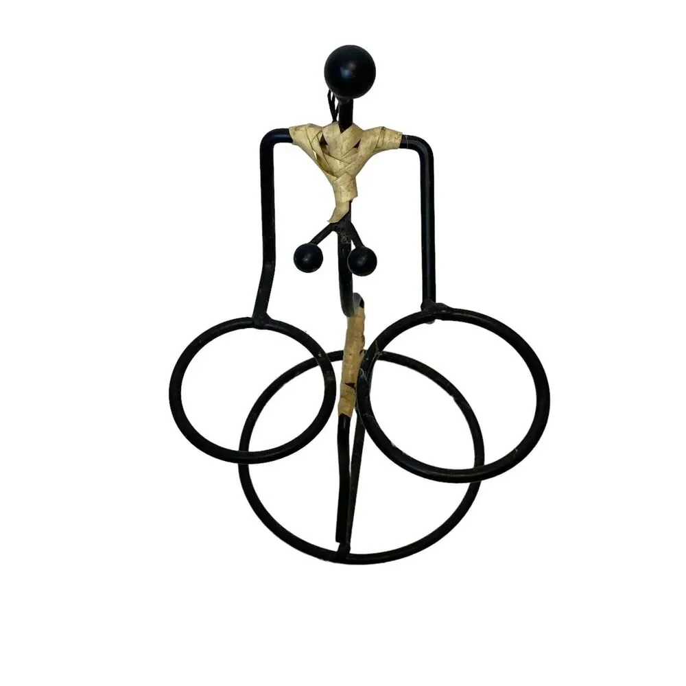 African Tribal art metal & wood candle holder set of 2 11